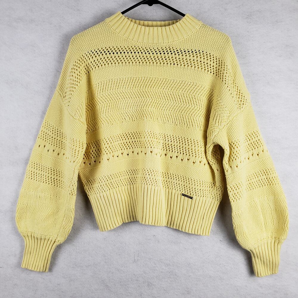 Andrew Marc Women's M Balloon Sleeve Loose Knit Sweater‎ Yellow Coastal Grandma